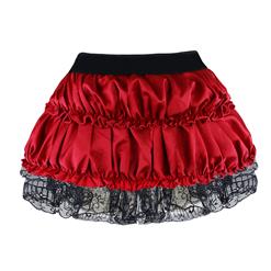 Charming Fashion Red Satin Ruffle Lace trim Skirt Petticoat HG11352