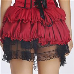 Charming Fashion Red Satin Ruffle Lace trim Skirt Petticoat HG11352