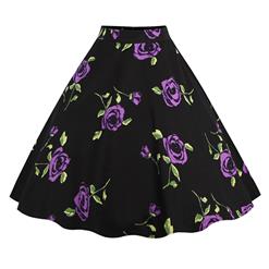 1950's Vintage High Waist Floral Print Casual Skater Skirt HG11815