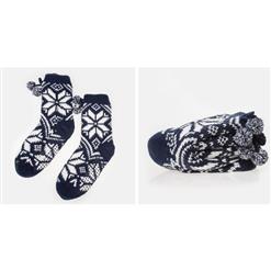 Snowflake Fleece Lining Knit Christmas Stockings Slipper Socks  HG12121