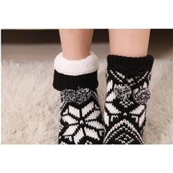 Snowflake Fleece Lining Knit Christmas Stockings Slipper Socks  HG12121