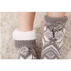 Snowflake Fleece Lining Knit Christmas Stockings Slipper Socks  HG12122