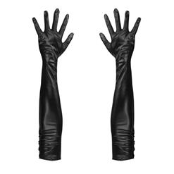 Black Long Wetlook PVC Gloves HG12700