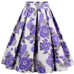 Vintage Rose Print High Waisted Flared Pleated Skirt HG12791