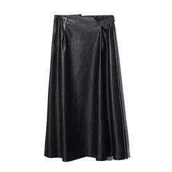 Faux Leather Midi Swing Casual Skirt N13065