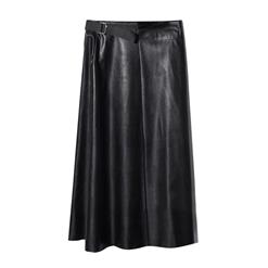 Faux Leather Midi Swing Casual Skirt N13065