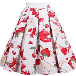 Vintage Apple and Strawberry Print High Waisted Flared Pleated Skirt HG14023