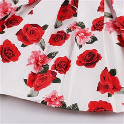 Vintage Red Rose Print High Waisted Flared Pleated Skirt HG14024