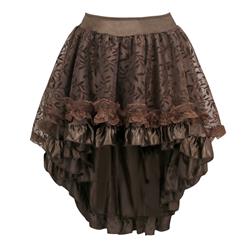 Elegance lace and satin Skirt, Brown High Low Hemline Skirt, Lace and Satin High Low Hem Skirt, #HG14930