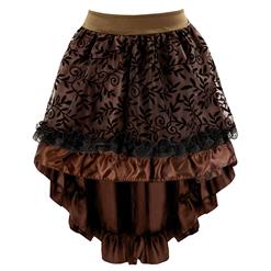 Elegance Lace and Satin Skirt, Black High Low Skirt, Lace and Satin High Low Skirt, Brown Vintage Skirts, Gothic Style Skirts, Asymmetrical Skirts, #HG15037