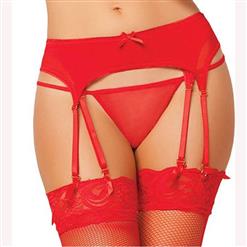 Sexy Red Mesh Double Straps Lingerie Garter Belt with G-string HG16781