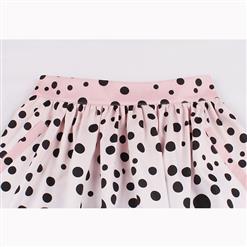 Retro Casual Dot and Flower Print High Waist Ruffled Flared Midi A-Line Skirt HG17041