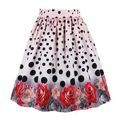 Retro Casual Dot and Flower Print High Waist Ruffled Flared Midi A-Line Skirt HG17041