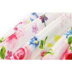 Casual Lovely Pink Rose Print High Waist Ruffled Flared Midi A-Line Skirt HG17043
