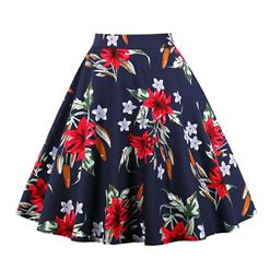 1950's Vintage Midi A-Line Skirt, Sexy High Waist Flared Skirt for Women, Fashion Floral Print Flared Midi Skirt, Casual Flower Print A-Line Skirt, Retro Casual Printed A-Line Skirts, #HG17394