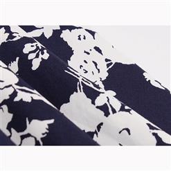 Vintage Casual Blue/White Floral Print High Waist Flared Midi A-Line Skirt HG17395