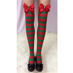 Cute Christmas Stockings, Sexy Thigh Highs Stockings, Red and Green Stripes Cosplay Stockings, Anime Thigh High Stockings, Christmas Red and Green Stripes Stockings, Stretchy Nightclub Knee Stockings, #HG18554