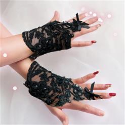 Gothic Sexy Sheer Floral Lace bow Fingerless Gloves Cosplay Accessory HG20217