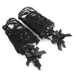 Gothic Sexy Sheer Floral Lace bow Fingerless Gloves Cosplay Accessory HG20217