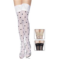 Sheer thigh highs stocking, Sheer thigh highs, Polka Dot Thigh Highs With Lace Top, #HG4476