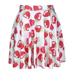 Women's White Lovely Fresh Strawberry Print Summer Mini Skirt HG7991