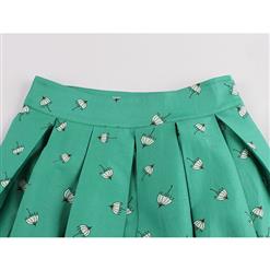 Vintage Cartoon Print High Waisted Flared Pleated Skirt HG12794