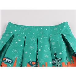 Vintage Cartoon Print High Waisted Flared Pleated Skirt HG12792