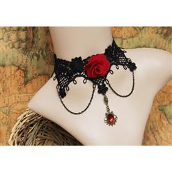 Punk Gothic Victorian Wedding Party Pendant Black Lace Choker Necklace J12013