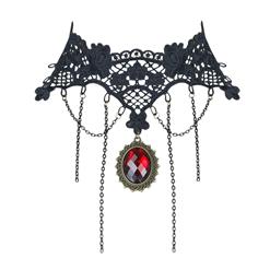 Victorian Princess Black Lace Pendant Choker Necklace J12028