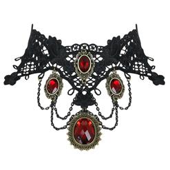 Vintage Gothic Victorian Lace Red Gem Chocker Necklace J12037