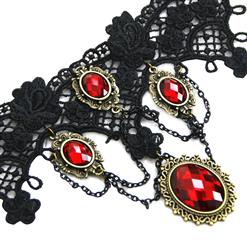 Vintage Gothic Victorian Lace Red Gem Chocker Necklace J12037