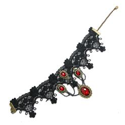 Vintage Gothic Victorian Lace Red Gem Chocker Necklace J12037