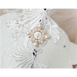 White Pearl Crown Crochet Lace Wedding Party Hair Clasp J12802