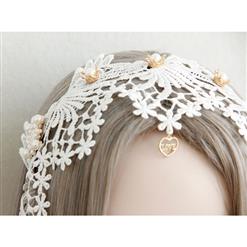 White Pearl Crown Crochet Lace Wedding Party Hair Clasp J12802