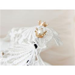 White Pearl Crown Crochet Lace Wedding Party Hair Clasp J12802