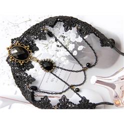 Black Vintage Lace Dark Gems Metal Chain Hair Clasp J12857