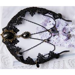 Black Vintage Lace Dark Gems Metal Chain Hair Clasp J12857