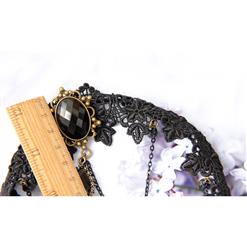 Black Vintage Lace Dark Gems Metal Chain Hair Clasp J12857