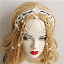 Bride's White Pearl Crown Crochet Lace Hair Clasp J12856