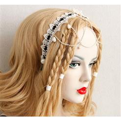 Bride's White Pearl Crown Crochet Lace Hair Clasp J12856