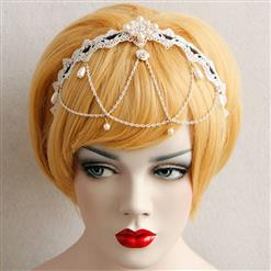 Bride's White Pearl Crown Crochet Lace Hair Clasp J12856