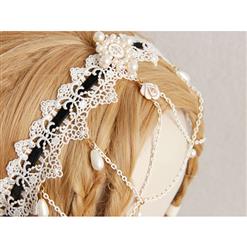 Bride's White Pearl Crown Crochet Lace Hair Clasp J12856