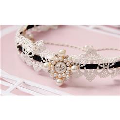 Bride's White Pearl Crown Crochet Lace Hair Clasp J12856