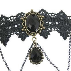 Black Vintage Lace Dark Gems Metal Chain Hair Clasp J12857