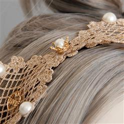 Apricot Bow Floral Lace Wedding Party Hairband J12920