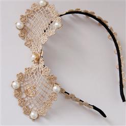 Apricot Bow Floral Lace Wedding Party Hairband J12920