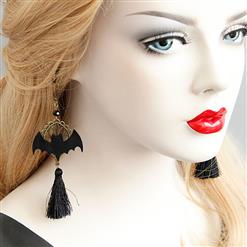 Retro Lovely Black Bat Tassel Bead Alloy Metal Earrings J17268