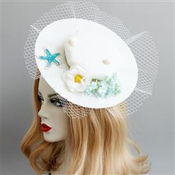 Elegant Charming White Flower Net Hair Clip Hat J17269