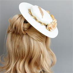 Elegant Charming Beige Flower and Feather Net Hair Clip Hat J17270