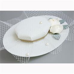 Elegant Charming White Flower and Bead Net Hair Clip Hat J17271